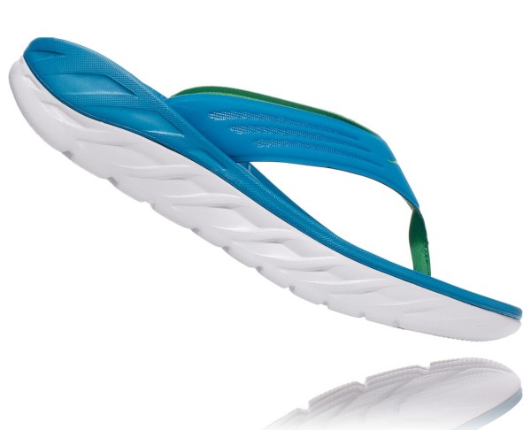 Hoka One One ORA Recovery Flip Mens UK - Blue / Green Recovery Flip Flops - PXIEZ6794